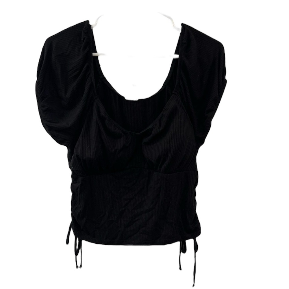 NoBoundaries Junior’s Scrunched Ribbed Black Top Size XL(15-17) Crop Top
